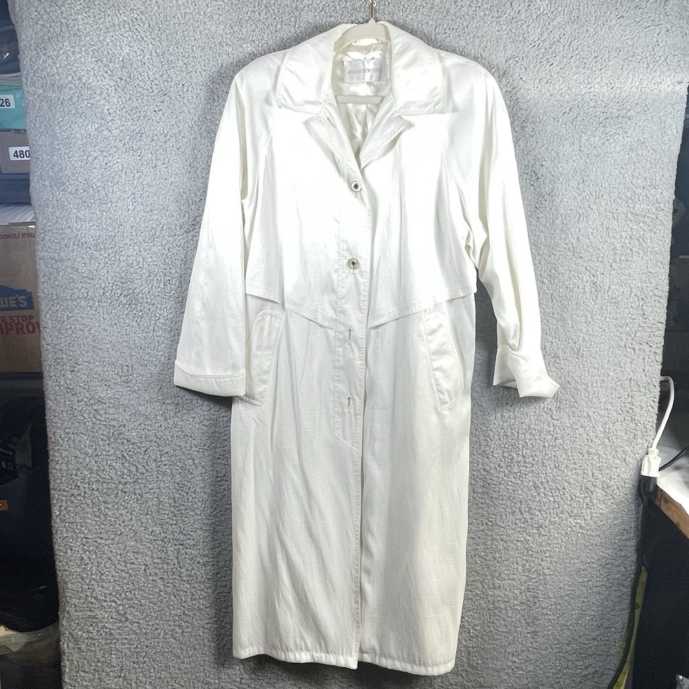 Jones New York Vintage Duster Trench‎ Coat Size 6 Ivory White Lined Dry Clean